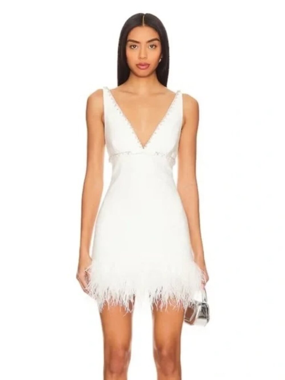 LIKELY Nora Dress in White Ostrich Feathers NWT Extra Small